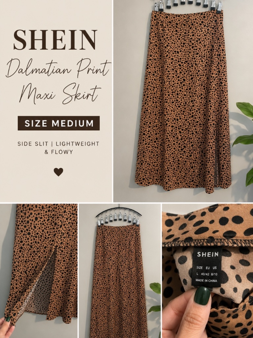 SHEIN Dalmatian Print Maxi Skirt | Size Medium | Side Slit